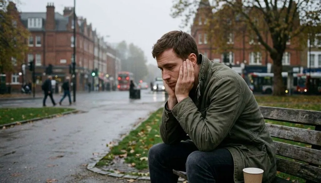 Illustration showing common mental health problems in the UK, including anxiety, depression and stress, with simple coping strategies