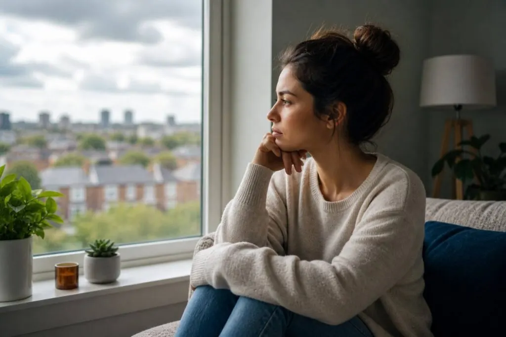 Illustration showing common mental health problems in the UK, including anxiety, depression and stress, with simple coping strategies